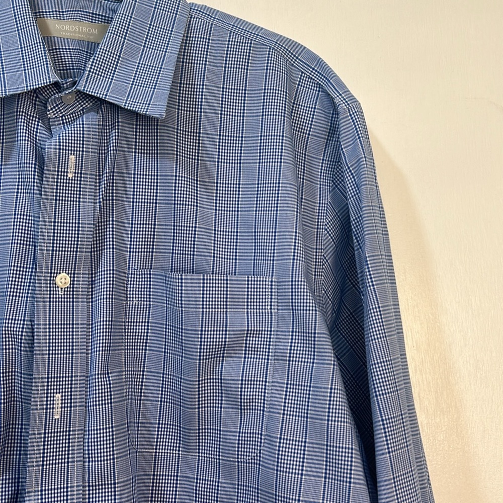 NORDSTROM CASUAL BOTTOM DOWN  SHIRT 16 1/2 BLUE LONG SLEEVES - Picture 6 of 10